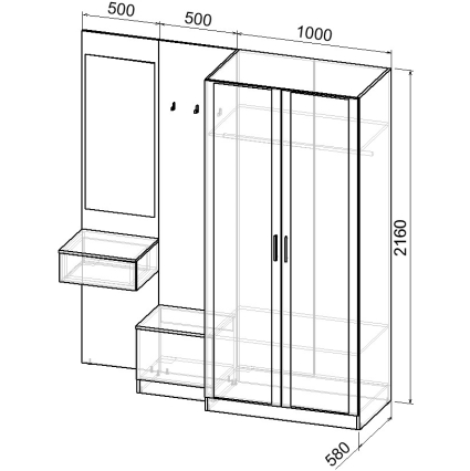 Набор мебели для прихожей "Марсель-158" МР 01-158 В2160 Ш2000 Г580 (ЛДСП Белый премиум) Набор мебели для прихожей "Марсель-158" МР 01-158 В2160 Ш2000 Г580 (ЛДСП Белый премиум)